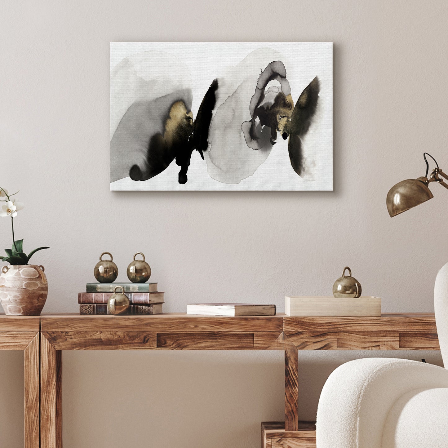 Black and White Modern Canvas Wall Art - Gallery Wrap - The ‘Flowing Rythm’ by Pi Creative Art
