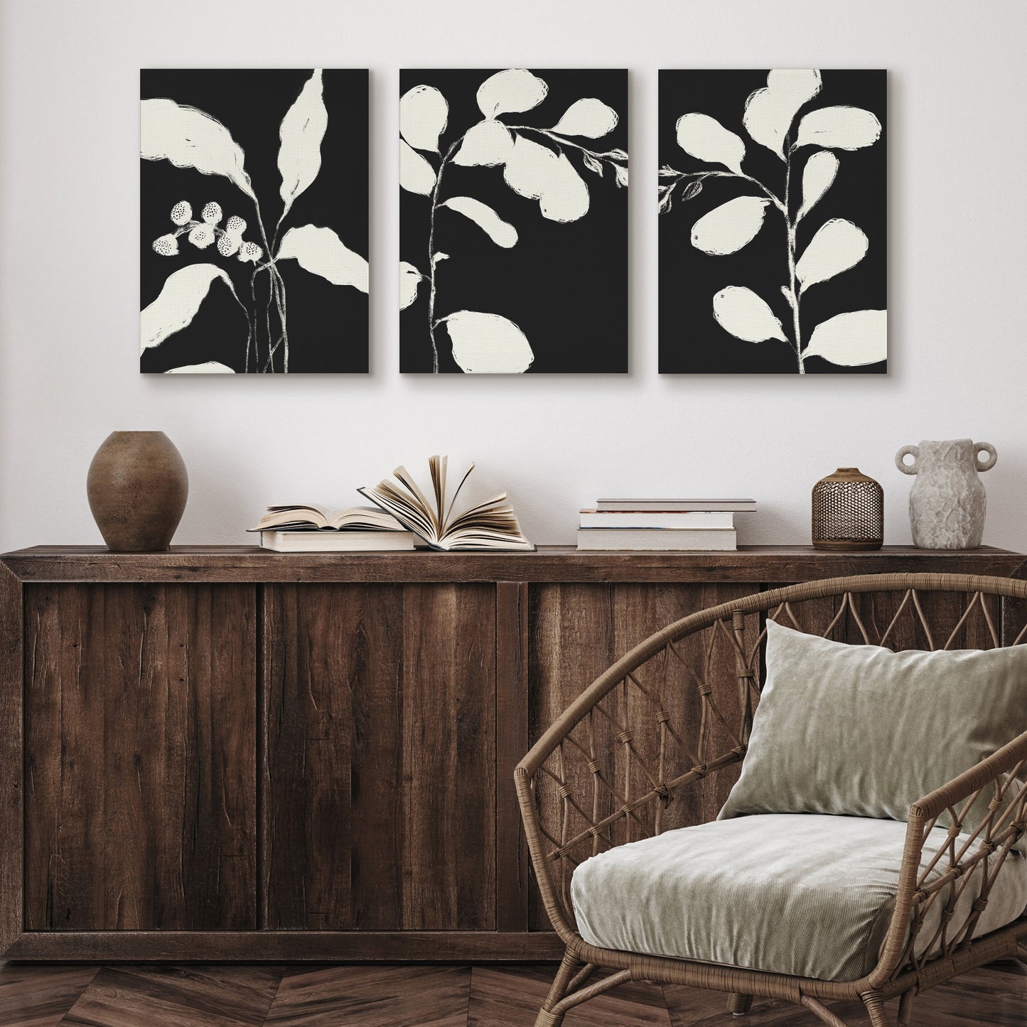 Americanflat Black and White Modern Canvas Wall Art - Set of 3 - Gallery Wrap