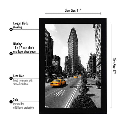 Americanflat 11x17 Picture Frame with Shatter-Resistant Glass - Signature Collection - Gallery-Style Frames Made of Engineered Wood - Photo Frame for Wall Display - Black