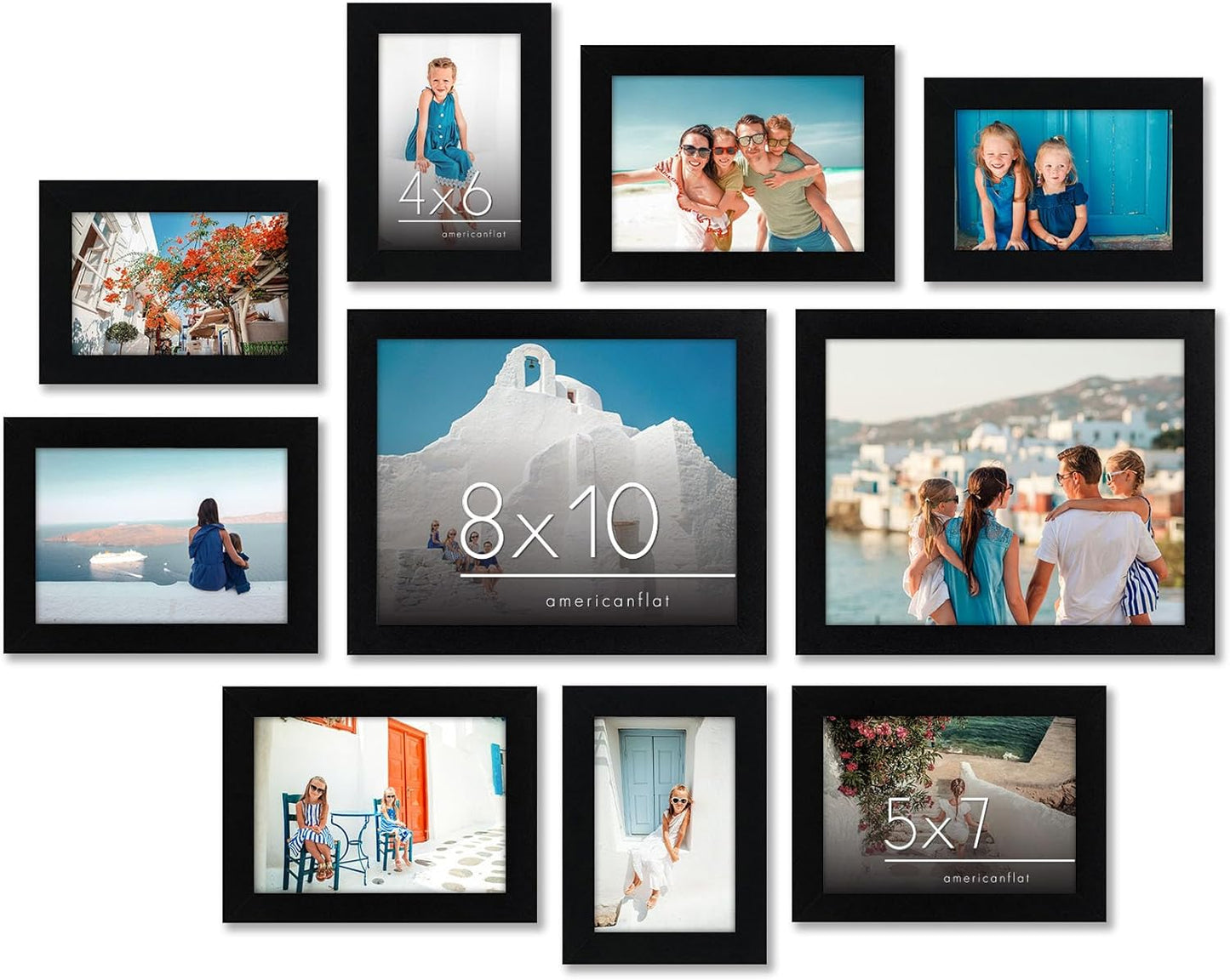 Americanflat | Set of 10 Picture Frames with Shatter-Resistant Glass | Gallery Wall Frame Set with Two 8x10, Four 5x7 and Four 4x6 Frames | Signature Collection | Black
