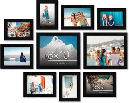 Americanflat | Set of 10 Picture Frames with Shatter-Resistant Glass | Gallery Wall Frame Set with Two 8x10, Four 5x7 and Four 4x6 Frames | Signature Collection | Black