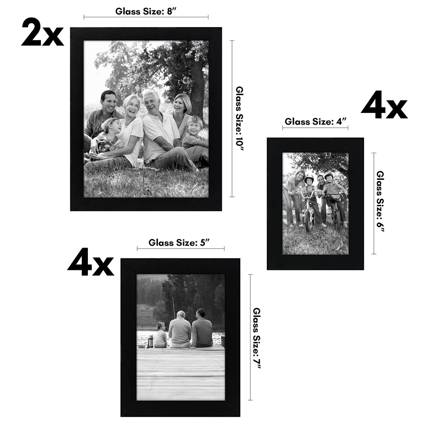 Americanflat | Set of 10 Picture Frames with Shatter-Resistant Glass | Gallery Wall Frame Set with Two 8x10, Four 5x7 and Four 4x6 Frames | Signature Collection | Black