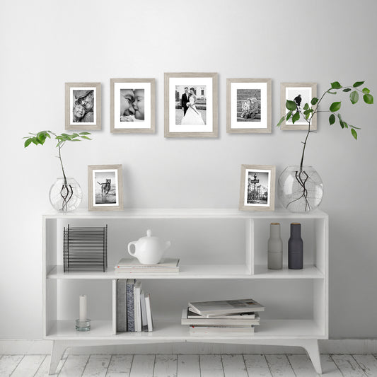 Americanflat | Set of 7 Picture Frames with Shatter-Resistant Glass | Gallery Wall Frame Set with One 11x14, Two 8x10 and Four 5x7 Frames | Signature Collection | Driftwood