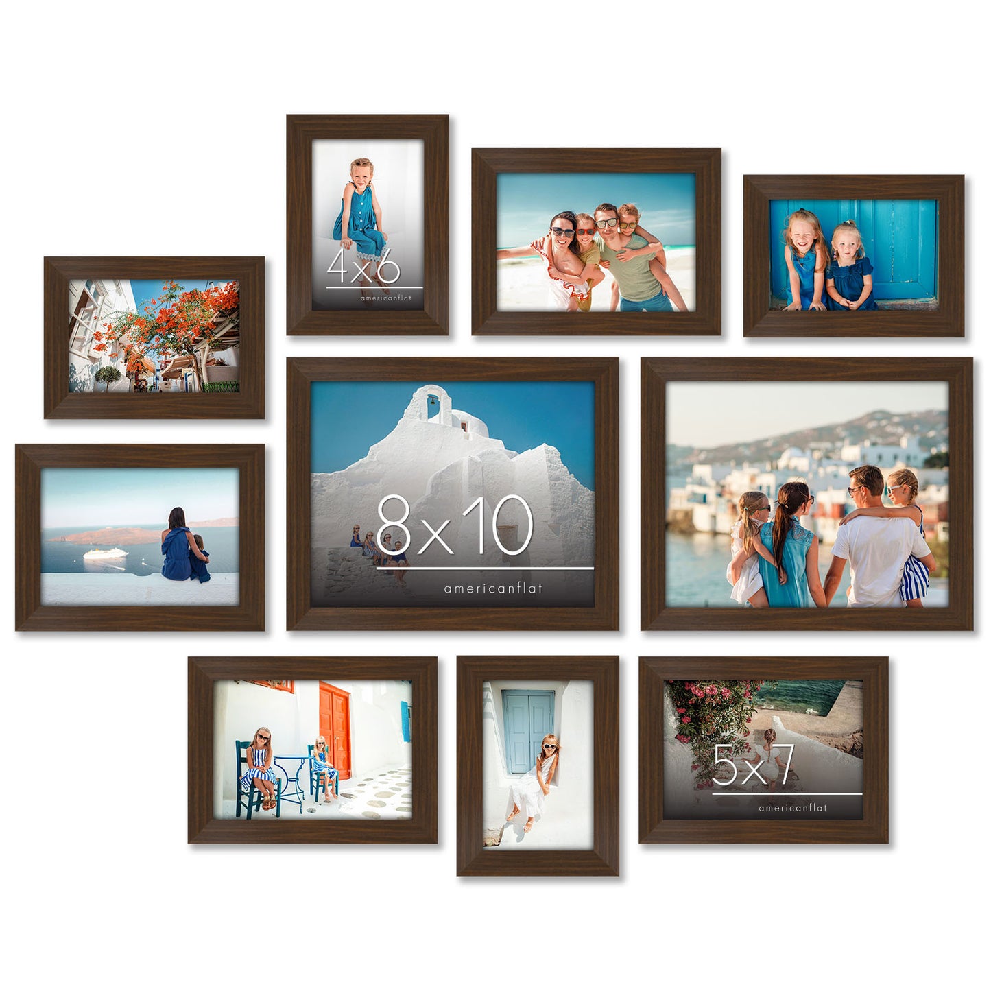 Americanflat | Set of 10 Picture Frames with Shatter-Resistant Glass | Gallery Wall Frame Set with Two 8x10, Four 5x7 and Four 4x6 Frames | Signature Collection | Walnut