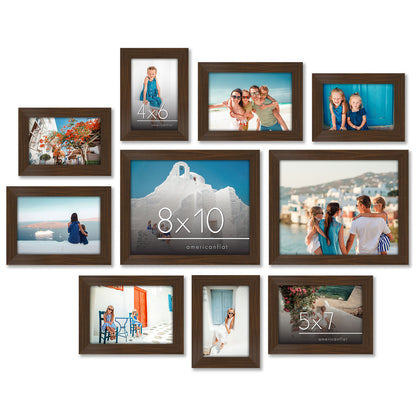 Americanflat | Set of 10 Picture Frames with Shatter-Resistant Glass | Gallery Wall Frame Set with Two 8x10, Four 5x7 and Four 4x6 Frames | Signature Collection | Walnut