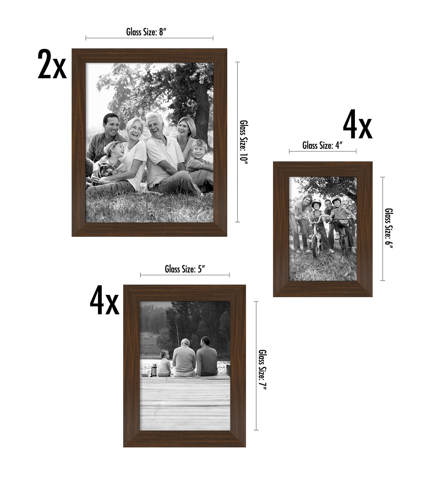 Americanflat | Set of 10 Picture Frames with Shatter-Resistant Glass | Gallery Wall Frame Set with Two 8x10, Four 5x7 and Four 4x6 Frames | Signature Collection | Walnut