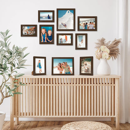 Americanflat | Set of 10 Picture Frames with Shatter-Resistant Glass | Gallery Wall Frame Set with Two 8x10, Four 5x7 and Four 4x6 Frames | Signature Collection | Walnut
