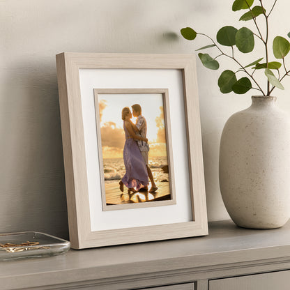 Americanflat Picture Frame Shatter-Resistant Glass and Easel Stand | Decorative Inner Mat Accent