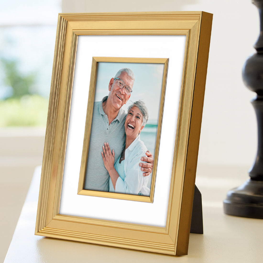 Americanflat Picture Frame Shatter-Resistant Glass and Easel Stand | Decorative Inner Mat Accent