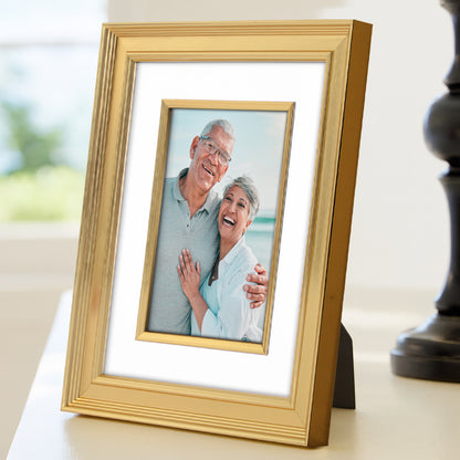 Americanflat Picture Frame Shatter-Resistant Glass and Easel Stand | Decorative Inner Mat Accent