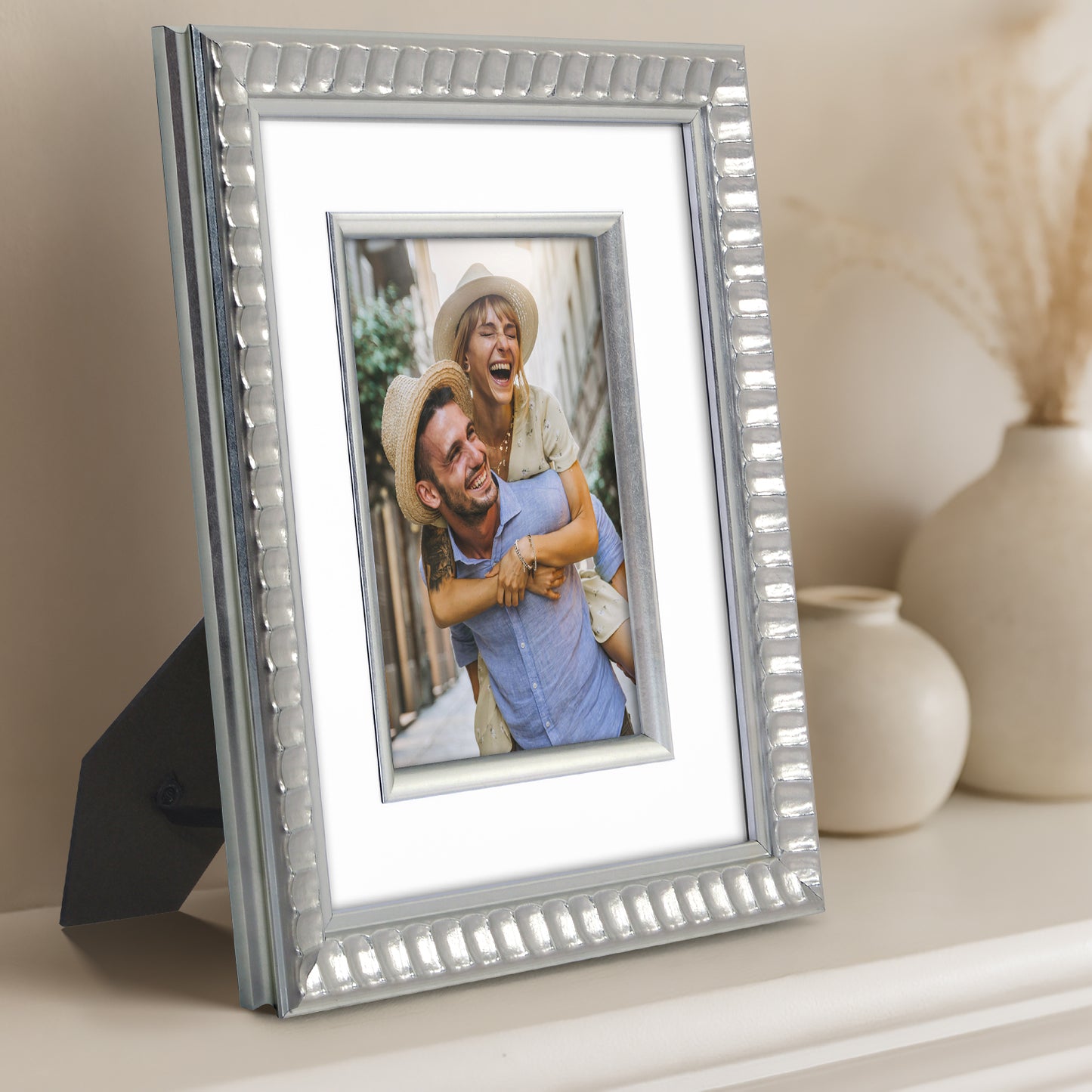 Americanflat Picture Frame Shatter-Resistant Glass and Easel Stand | Decorative Inner Mat Accent