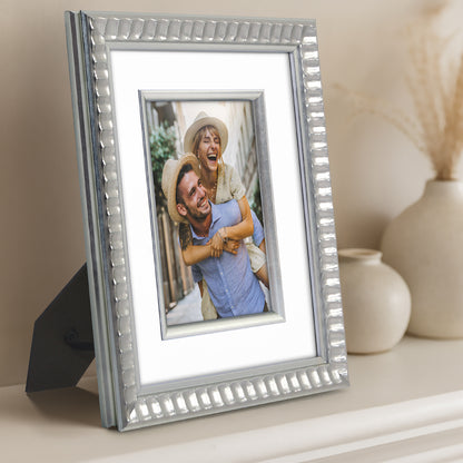 Americanflat Picture Frame Shatter-Resistant Glass and Easel Stand | Decorative Inner Mat Accent