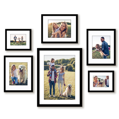 Americanflat | Black Picture Frame Gallery Set | Shatter-Resistant Glass | White Mats - 6 & 9 Pack - Multi-Size