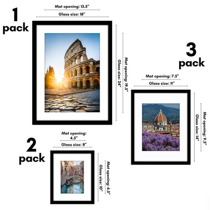 Americanflat | Black Picture Frame Gallery Set | Shatter-Resistant Glass | White Mats - 6 & 9 Pack - Multi-Size