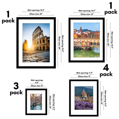 Americanflat | Black Picture Frame Gallery Set | Shatter-Resistant Glass | White Mats - 6 & 9 Pack - Multi-Size