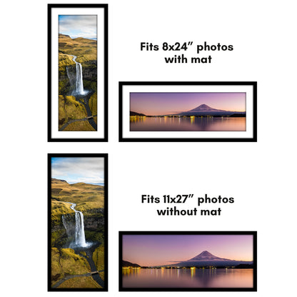 Americanflat 11x27 Poster Frame with Polished Plexiglass - Set of 5 - Use as 8x24 Frame with Mat or 11x27 Frame Without Mat - Galleria Collection - Gallery Wall Frame Set for Wall Display - Black