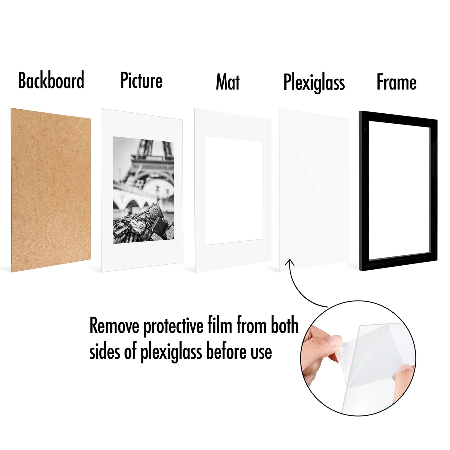 Americanflat | 8x12 | Picture Frame with Polished Plexiglass | Set of 5 | Use as 6x8 Frame with Mat or Display 8x12 Photo Without Mat | Galleria Collection | Picture Frames for Wall Display | Black