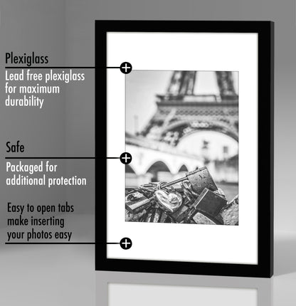 Americanflat | 8x12 | Picture Frame with Polished Plexiglass | Set of 5 | Use as 6x8 Frame with Mat or Display 8x12 Photo Without Mat | Galleria Collection | Picture Frames for Wall Display | Black