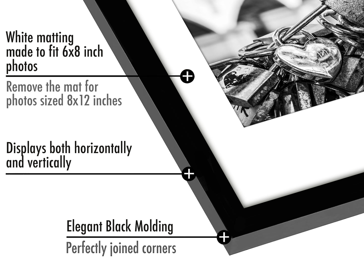 Americanflat | 8x12 | Picture Frame with Polished Plexiglass | Set of 5 | Use as 6x8 Frame with Mat or Display 8x12 Photo Without Mat | Galleria Collection | Picture Frames for Wall Display | Black