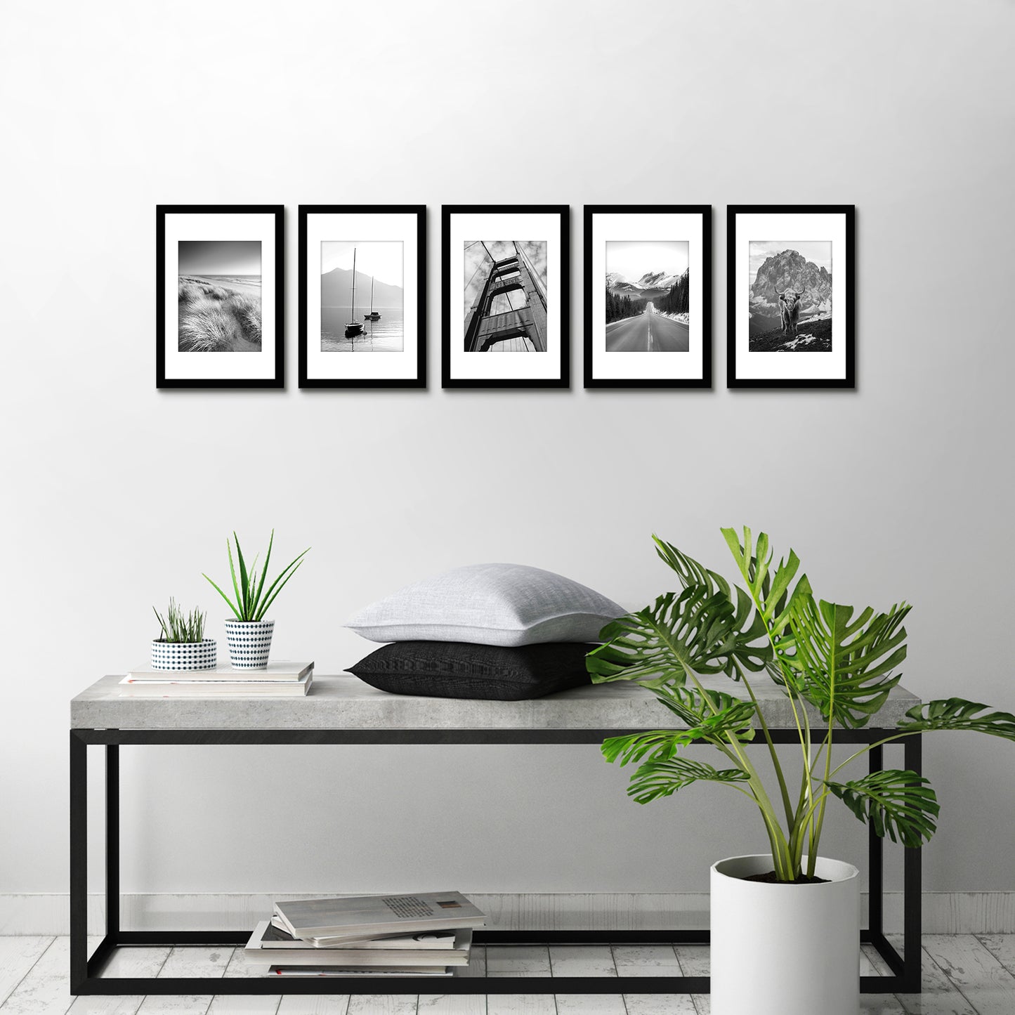 Americanflat | 8x12 | Picture Frame with Polished Plexiglass | Set of 5 | Use as 6x8 Frame with Mat or Display 8x12 Photo Without Mat | Galleria Collection | Picture Frames for Wall Display | Black
