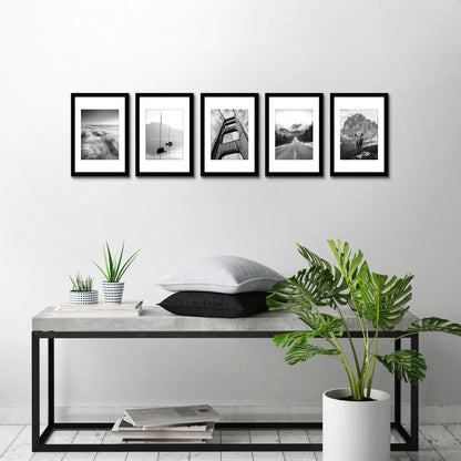 Americanflat | 8x12 | Picture Frame with Polished Plexiglass | Set of 5 | Use as 6x8 Frame with Mat or Display 8x12 Photo Without Mat | Galleria Collection | Picture Frames for Wall Display | Black