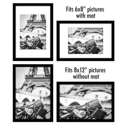 Americanflat | 8x12 | Picture Frame with Polished Plexiglass | Set of 5 | Use as 6x8 Frame with Mat or Display 8x12 Photo Without Mat | Galleria Collection | Picture Frames for Wall Display | Black
