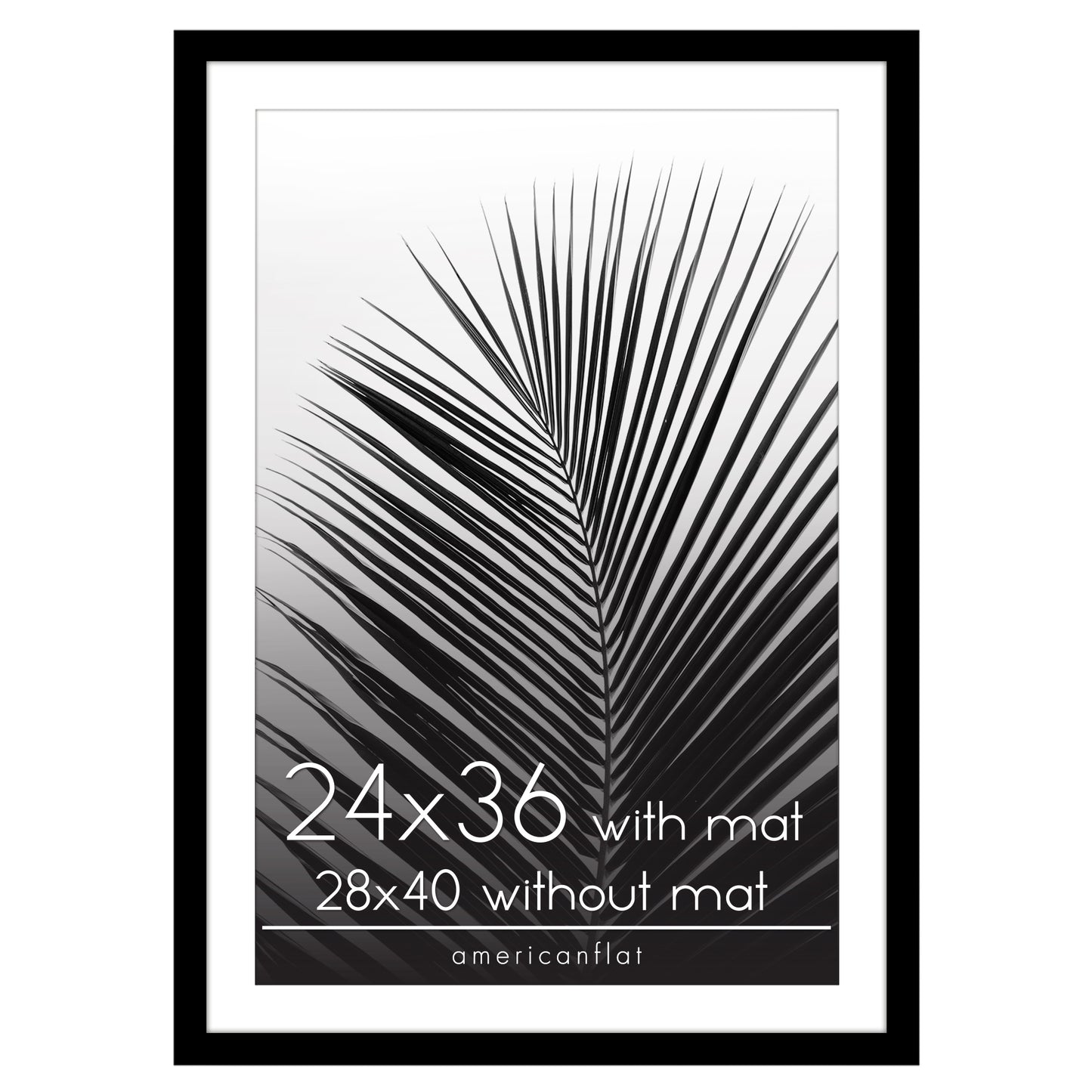 Black Poster Frame with Mat | Plexiglass Cover | Choose Size