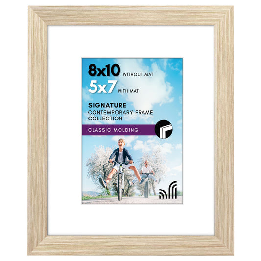 Americanflat 8x10 Picture Frame with Shatter-Resistant Glass - Use as 5x7 Frame with Mat or Display 8x10 Photo Without Mat - Signature Collection - Photo Frames for Tabletop and Wall - Natural Oak