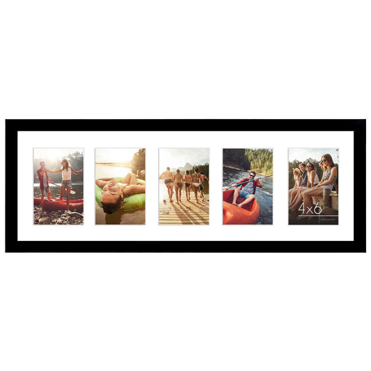 Americanflat 4x6 Collage Picture Frame with Shatter-Resistant Glass - Fits Five 4x6 Photos or Use as One 8x24 Picture Frame - Signature Collection - Collage Frames for Wall Display - Black