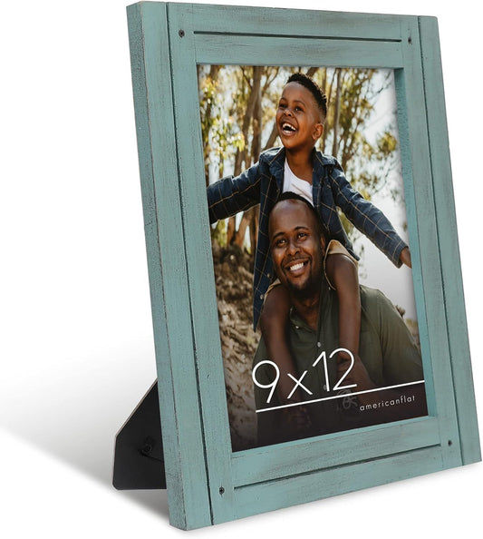 Americanflat 9x12 Picture Frame with Polished, Crystal Clear Glass - Hampton Collection - Distressed Wood Picture Frames for Tabletop and Wall Display - Turquoise Blue