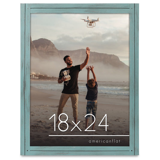 Americanflat 18x24 Poster Frame with Polished Plexiglass - Hampton Collection - Distressed Wood Picture Frames for Vertical or Horizontal Wall Display - Turquoise Blue