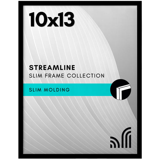 Americanflat 10x13 Picture Frame with Shatter-Resistant Glass - Streamline Collection - Thin Border Photo Frame for Tabletop and Wall Display - Hanging Hardware and Easel Stand Included - Black