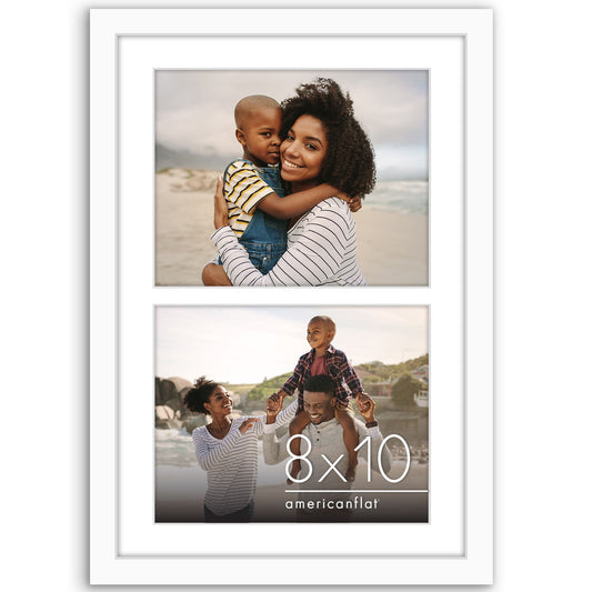 Americanflat 8x10 Double Picture Frame with Shatter-Resistant Glass - Fits Two 8x10 Photos or use as One 12x18 Poster Frame - Signature Collection - Collage Frames for Wall Display - White