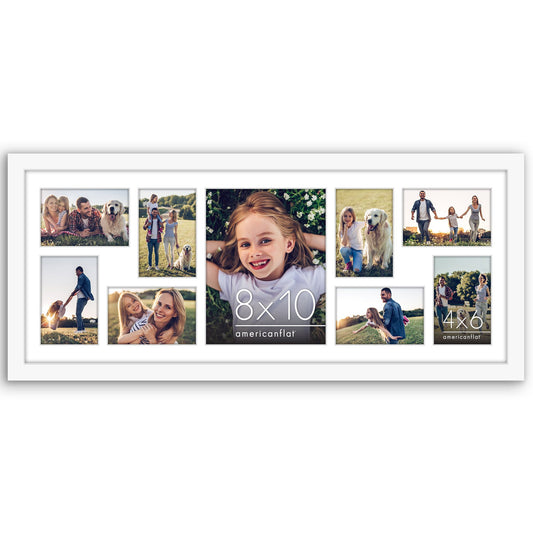 Americanflat 12x30 Collage Picture Frame with Polished Plexiglass - Multi Picture Frames Fit One 8x10 and Eight 5x7 Photos or Use as One 12x30 Frame - Signature Collection - White