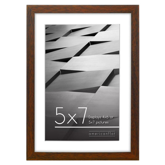 Americanflat 5x7 Picture Frame with Shatter-Resistant Glass - Use as 4x6 Frame with Mat or Display 5x7 Photo Without Mat - Streamline Collection - Picture Frames for Tabletop and Wall - Walnut