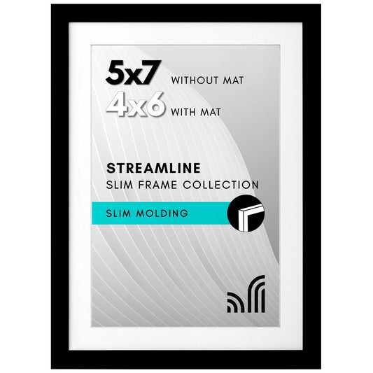 Americanflat 5x7 Picture Frame with Shatter-Resistant Glass - Use as 4x6 Frame with Mat or Display 5x7 Photo Without Mat - Streamline Collection - Picture Frames for Tabletop and Wall - Black