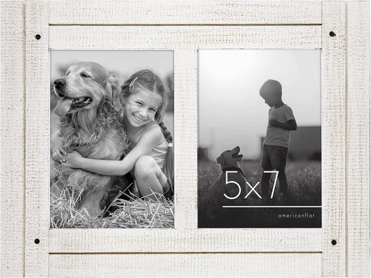 Americanflat Hinged 5x7 Double Picture Frame with 2 Photo Openings and Polished Glass - Distressed Wood Collage Picture Frames for Tabletop and Wall Display - Hampton Collection - Aspen White