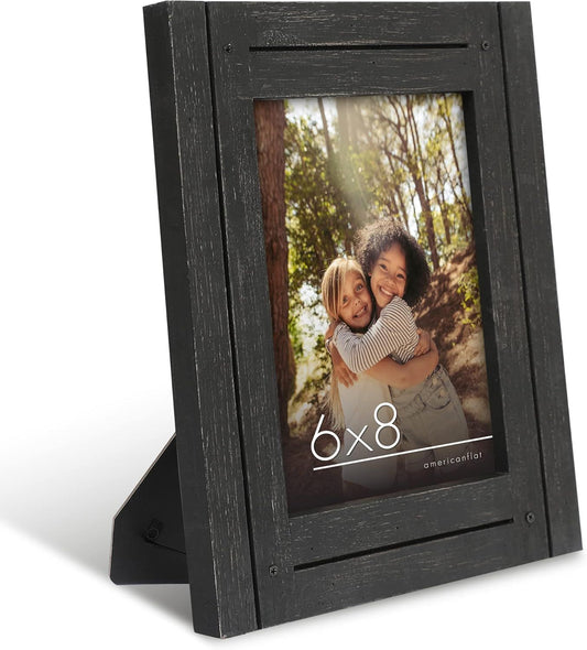 Americanflat 6x8 Picture Frame with Polished, Crystal Clear Glass - Hampton Collection - Distressed Wood Picture Frames for Tabletop and Wall Display - Charcoal Black