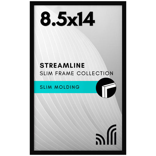 Americanflat 8.5x14 Picture Frame with Shatter-Resistant Glass - Streamline Collection - Thin Border Picture Frame for Wall Display - Hanging Hardware Included - Black