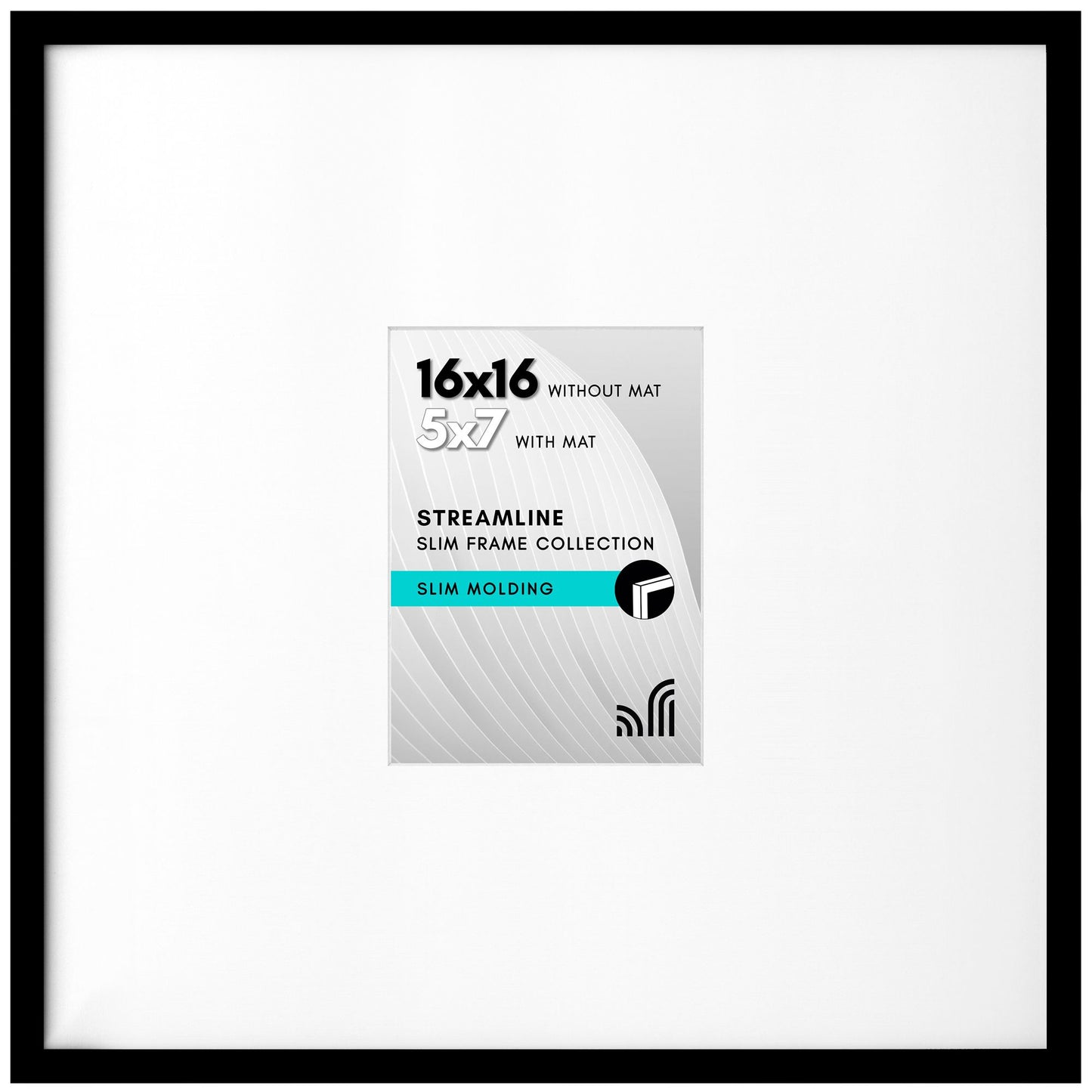 Americanflat 16x16 Picture Frame with Polished Plexiglass - Use as 5x7 Frame with Mat or Display 16x16 Photo Without Mat - Streamline Collection - Thin Border Square Frames for Wall Display - Black