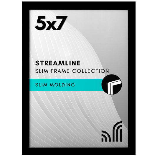 Americanflat 5x7 Picture Frame with Shatter-Resistant Glass - Streamline Collection - Thin Border Photo Frame for Tabletop and Wall Display - Hanging Hardware and Easel Stand Included - Black