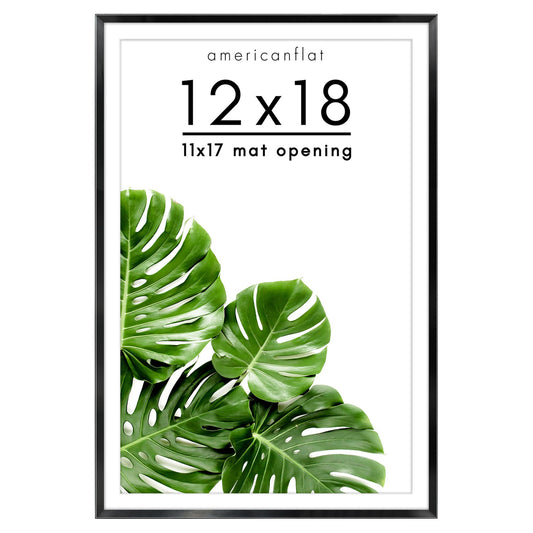 Americanflat Aluminum 12x18 Poster Frame with Shatter-Resistant Glass - Use as 11x17 Frame with Mat or Display 12x18 Photo Without Mat - Brooklyn Collection - Picture Frames for Wall Display - Black
