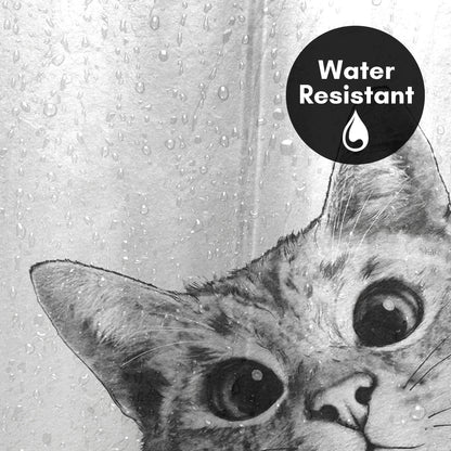 71" x 74" Decorative Shower Curtain with 12 Hooks, Sneaky Cat by Laura Grave