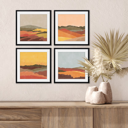 Americanflat Vintage Terracota Yellow Boho Landscape by The Print Republic - 4 Piece Set Framed Wall Art Set