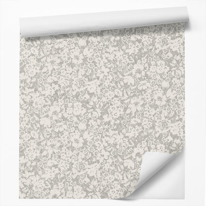 Peel & Stick Wallpaper Roll - Gray Blossom Flowers by DecoWorks
