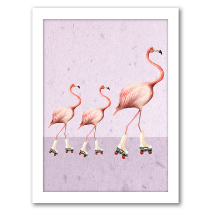 Flamingo Rollerskate Familly By Coco De Paris - Framed Print