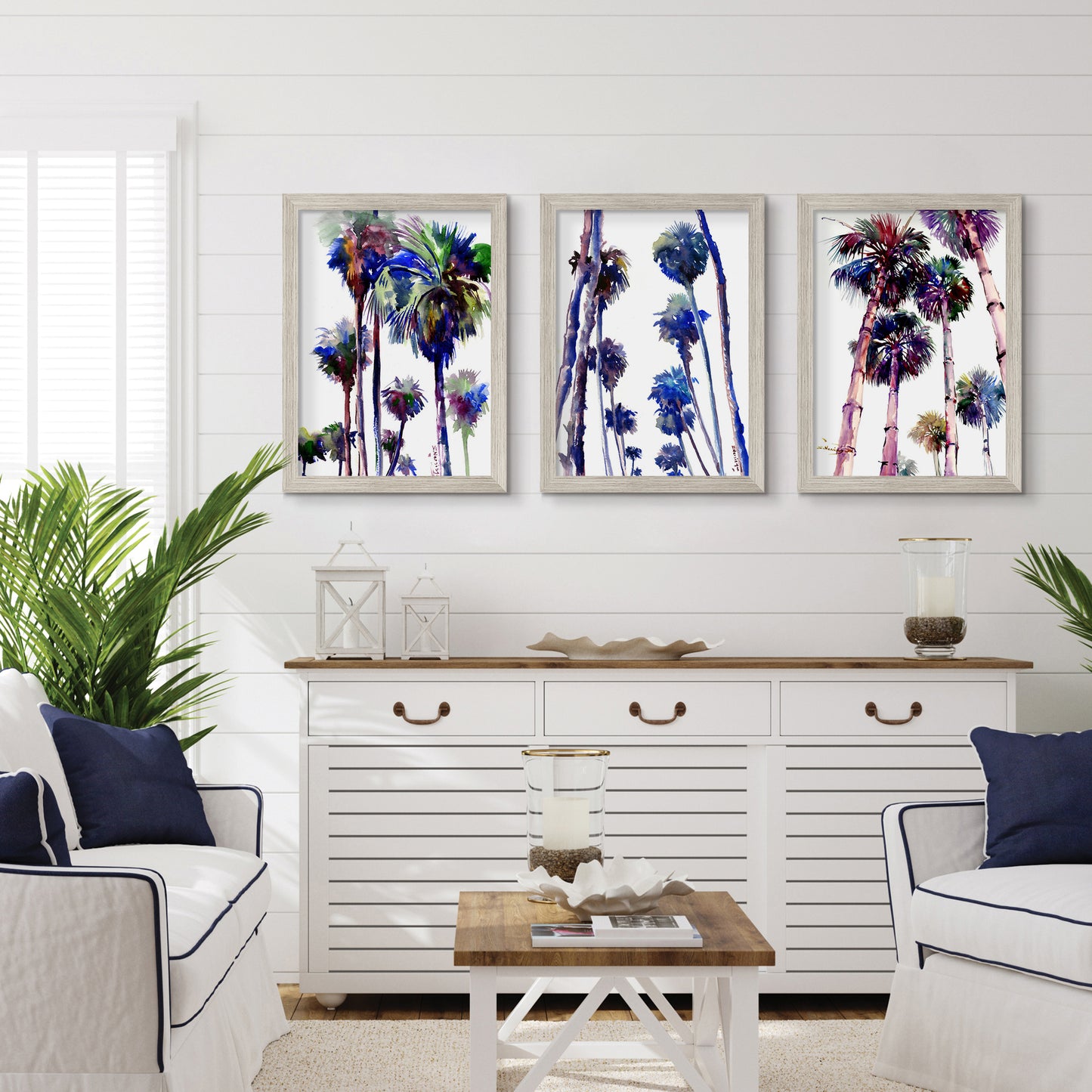 Purple Palms by Suren Nersisyan - 3 Piece Gallery Framed Print Art Set