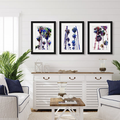 Purple Palms by Suren Nersisyan - 3 Piece Gallery Framed Print Art Set - Americanflat