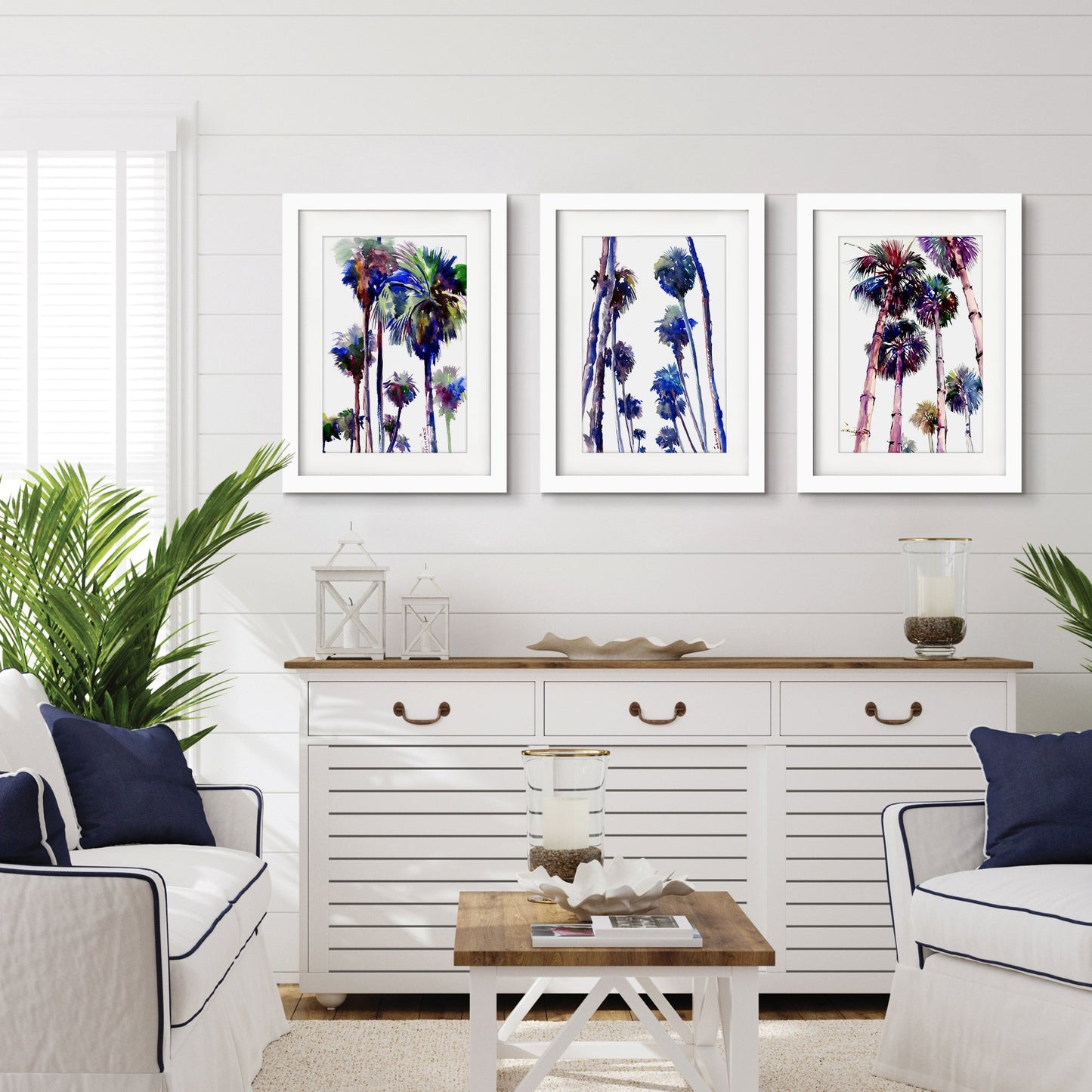 Purple Palms by Suren Nersisyan - 3 Piece Gallery Framed Print Art Set - Americanflat