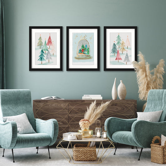 Holiday Snow Globe by PI Holiday Collection - 3 Piece Gallery Framed Print Art Set - Americanflat